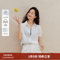 茵曼 100%新疆棉|茵曼学院风翻领短袖衬衫2026夏季女装新款泡泡袖上衣 珍珠白 S