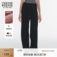 TEENIE WEENIE 小熊女装卫裤夏季休闲松弛宽松褶皱长裤黑色 黑色 M