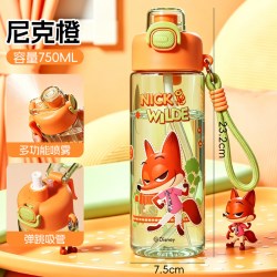 迪士尼 联名迪士尼疯狂动物城儿童喷雾水杯男孩小学生夏季运动塑料吸管杯