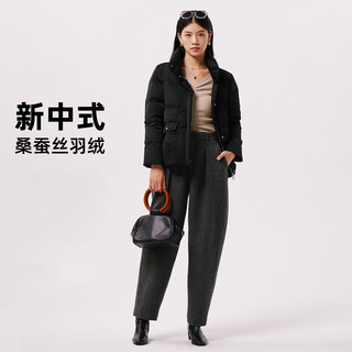 千仞岗 新中式复古立领短款羽绒服 魔力黑 L(170)