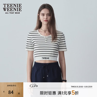 TEENIE WEENIE 小熊女装简约简约夏季条纹针织短袖薄款T恤短款上衣 白色 S 160