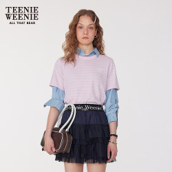 TEENIE WEENIE 小熊女装T恤2025夏季新款简约休闲活力条纹圆领短袖