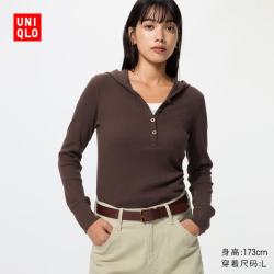 优衣库 罗纹连帽T恤/长袖女装488298 39 棕黑色 M