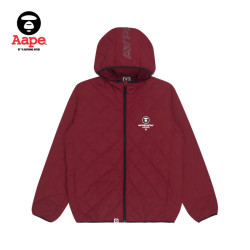 Aape 男装秋冬字母印花猿颜徽章绗缝连帽轻暖羽绒服7472XXH