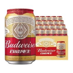 百威 纯生330ml*24听整箱淡色拉格啤酒罐装黄啤锡纸百威听装啤酒