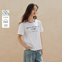 茵曼 撞色圆领字母印花T恤2026夏季女装新款休闲百搭宽松短袖上衣 珍珠白 S