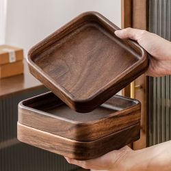 茉舟 胡桃木盘子木质托盘餐盘家用会议宴会干果盘点心盘方形加厚可堆叠 胡桃木整木可堆叠