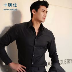 十如仕 纯棉商务法兰绒男士衬衫衣免烫休闲长袖衬衫