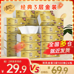 清风 金装LOVE系列 抽纸 3层*100抽*24包(190*132mm)