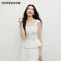 红袖 2025夏季新款女装松紧收腰蝴蝶结系带大方领套头上衣