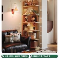 锦需 实木转角置物架落地窄书架一体靠墙客厅角落沙发旁展示架收纳书柜 六层左款樱桃木色