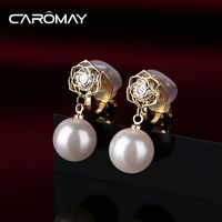 CAROMAY 镂空玫瑰花无耳洞耳夹女气质简约高级感耳环送七夕节礼物