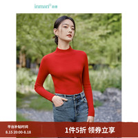 茵曼 半高领打底衫春秋女装修身套头针织毛衣 大红色 XL