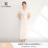 香影 连衣裙简约气质女式夏v领短袖条纹T恤裙气质优雅中长裙子高级感 米白 L