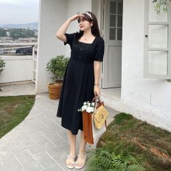 采多宝·蔡 大码女装胖mm法式轻奢遮肚长裙2024夏季新款复古收腰华夫格连衣裙