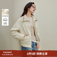 茵曼 休闲毛织领拼接外套2025秋季女装新款假两件夹克 杏仁白 M