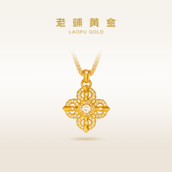 老铺黄金 古法手工足金项链·十字金刚杵2号钻饰吊坠 中号肖邦链款金重约13.0g