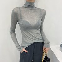 灰色高领打底衫女薄款2026新款秋冬网纱内搭高级感微透上衣堆堆领