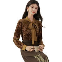 茵曼 文艺烧花飘带领女士衬衫