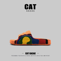 CAT KACAC美国潮牌拖鞋男款夏季运动外穿多巴胺厚底踩屎感一字运动凉拖鞋男 桔色  43