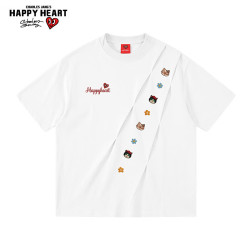 CHARLES JANG'S HAPPY HEART 趣味卡通刺绣短袖温柔褶皱设计感百搭宽松日常T恤 白色    M