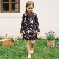 ZARA 女童国风旗袍裙复古碎花蝴蝶结饰长袖A字连衣裙