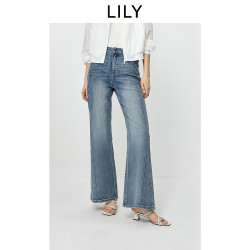 LILY 2026夏新款女装复古简约窄版修身通勤水洗休闲微喇裤牛仔裤 419牛仔蓝 L