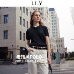 LILY 2026夏新款含莱赛尔亚麻简约POLO领休闲通勤短袖针织衫女短款 411藏青 L