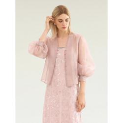 COCOBELLA 国风新中式气质立领欧根纱外套女灯笼袖薄款开衫SC3080