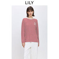 LILY 2026春新款圣诞新年撞色红色条纹休闲百搭长袖T恤内搭上衣女 136洋红 M
