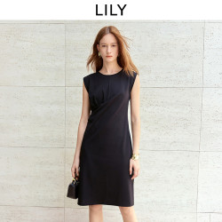 LILY 2026夏新款复古小飞袖坎肩修身收腰气质通勤黑色连衣裙女长裙 510黑 XL