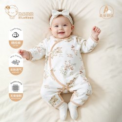 比乐娃娃 婴儿连体衣春秋纯棉满月宝宝长袖无骨哈衣爬爬服和尚服新生儿衣服