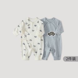 巴厘小猪 婴儿衣服秋季哈衣睡衣新生儿和尚服宝宝连体衣 2件装