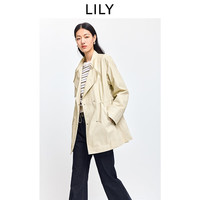 LILY 2026春新款女装复古纯棉翻领立领收腰休闲通勤风衣外套中长款 717卡其 S