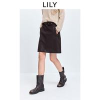 LILY 2026春新款复古时髦腰带气质休闲通勤深色直筒裙半身裙女短裙 710咖啡 S