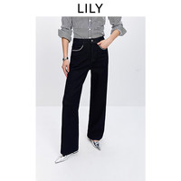 LILY 2026春新款女装复古刺绣休闲通勤百搭显瘦原色牛仔裤直筒裤 412藏蓝 M