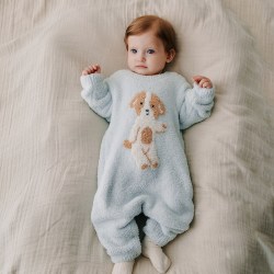 OAK FAMILY 宝宝半边绒连体衣冬款加绒保暖新生婴儿衣服满月爬服