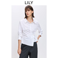 LILY 2026春新款女装设计感翻领褶皱收腰气质通勤长袖白色衬衫短款 612奶白 M
