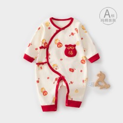 小聪熊 新生婴儿衣服春秋连体衣a类纯棉0到3个月宝宝满月服红色52码初生9