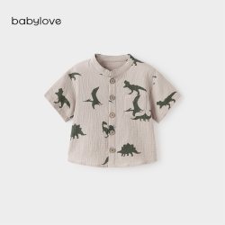 Babylove [限时回馈价]babylove宝宝衬衫夏季薄款纯棉纱布短袖开衫外出t恤