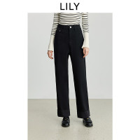 LILY 【弹力直筒】黑色通勤牛仔裤