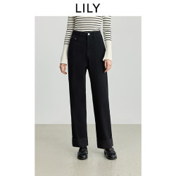 LILY 2025冬新款复古简约经典弹力休闲通勤百搭黑色直筒裤女牛仔裤 510黑 XS