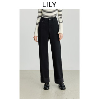 LILY 【弹力直筒】黑色通勤牛仔裤