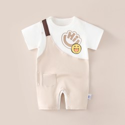 多嘻噜卡 新生婴儿儿衣服夏装连体衣薄款短袖纯棉男女宝宝哈衣爬爬服空调服