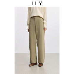 LILY 2025冬新款纯棉简约宽松休闲阔腿裤百搭气质通勤磨毛牛仔裤女 322灰绿 S