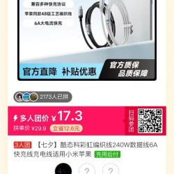 酷态科 C to C 240W编织数据线