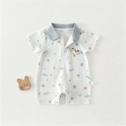 木幼事 婴儿连体衣夏季宝宝纯棉Polo领短袖哈衣婴幼儿薄款翻领外出服DL