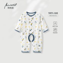 棉棉柔 婴儿开裆连体衣夏季薄款宝宝衣服长袖纯棉a类男女婴幼儿睡衣秋装