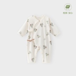 木生棉 0-6个月新生儿春秋连体衣宝宝纯棉长袖夏季薄款和尚服婴幼儿哈衣