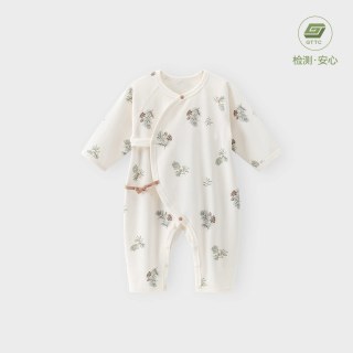 木生棉 0-6个月新生儿春秋连体衣宝宝纯棉长袖夏季薄款和尚服婴幼儿哈衣